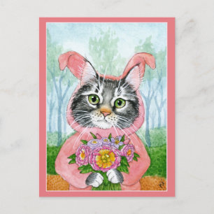 Niedlicher Katzenhain Anzug Blume Rosa Ostern Post Postkarte