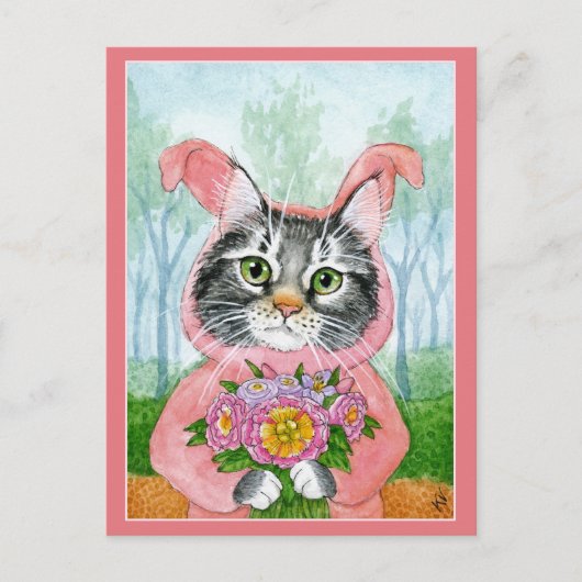 Niedlicher Katzenhain Anzug Blume Rosa Ostern Post Postkarte (Vorderseite)