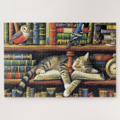 Niedlicher Katzenholz im Buch Nook Tier Puzzle (Horizontal)