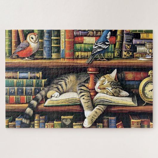 Niedlicher Katzenholz im Buch Nook Tier Puzzle (Horizontal)