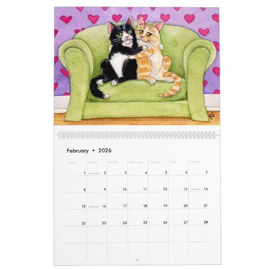 Niedlicher Katzenillustrationskalender Kalender (Feb 2026)