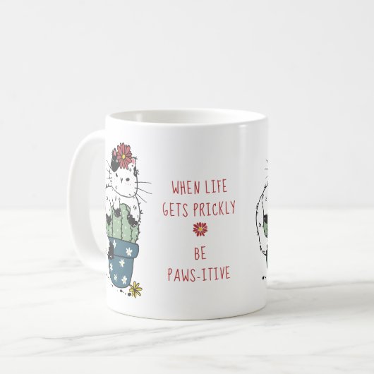 Niedlicher Katzenkaktus Positiver Sprichwort Puff Kaffeetasse (Vorderseite Links)