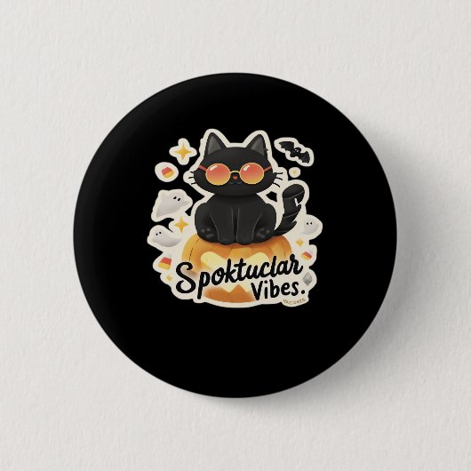 Niedlicher Katzenkatze Halloween Pumpkin Oversifiz Button (Vorderseite)