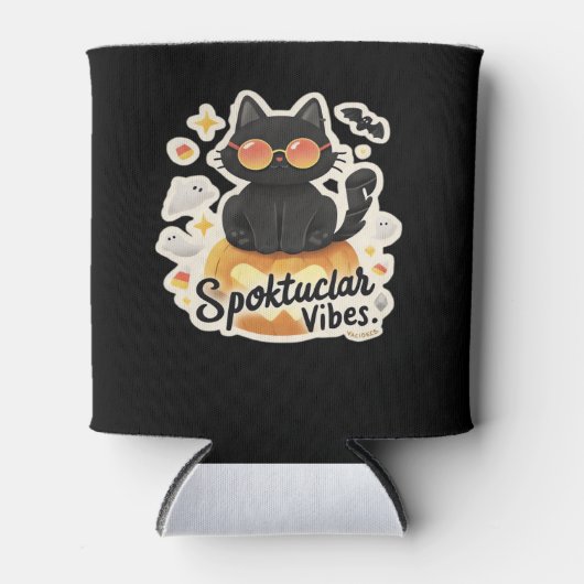 Niedlicher Katzenkatze Halloween Pumpkin Oversifiz Dosenkühler (Vorderseite)