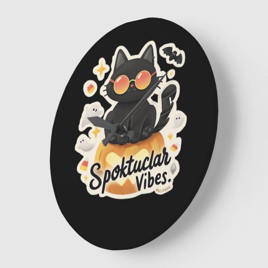 Niedlicher Katzenkatze Halloween Pumpkin Oversifiz Große Wanduhr (Winkel)