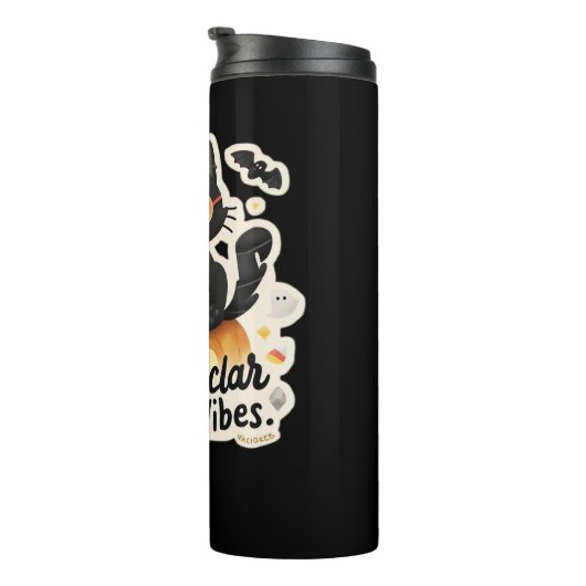 Niedlicher Katzenkatze Halloween Pumpkin Oversifiz Thermosbecher (Nach rechts gedreht)