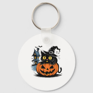 Niedlicher Katzenkürbis zu Halloween und Thanksgiv Schlüsselanhänger