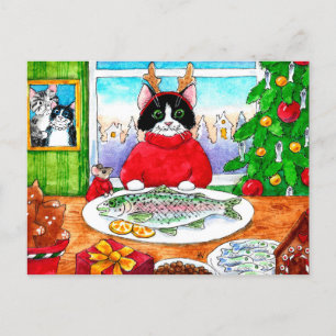 Niedlicher Katzenmausfisch Weihnachtswinterpostkar Postkarte
