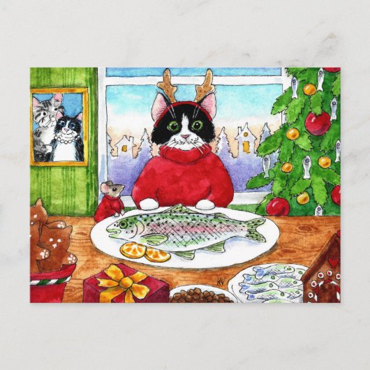 Niedlicher Katzenmausfisch Weihnachtswinterpostkar Postkarte (Vorderseite)
