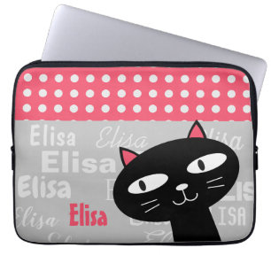 Niedlicher Katzenrosa-Polka hat einen personalisie Laptopschutzhülle