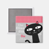 Niedlicher Katzenrosa-Polka hat einen personalisie Magnet (Vorderseite/Rückseite)