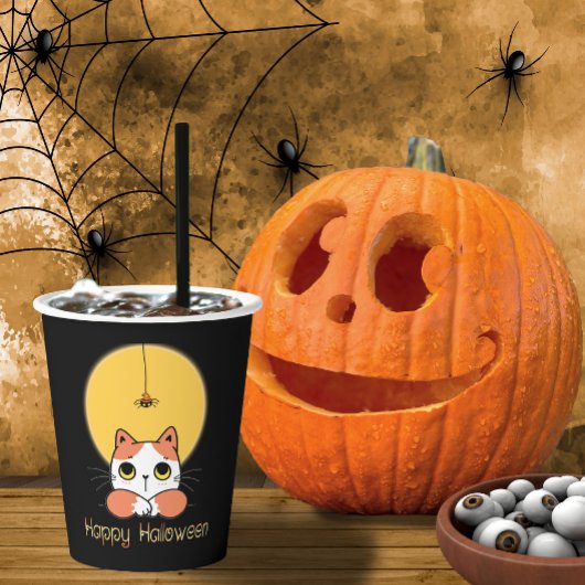 Niedlicher Katzenspinner Happy Halloween ID865 Pappbecher