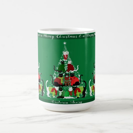 Niedlicher Katzenweihbaum Personalisiert Verwandlungstasse (Zentrum)