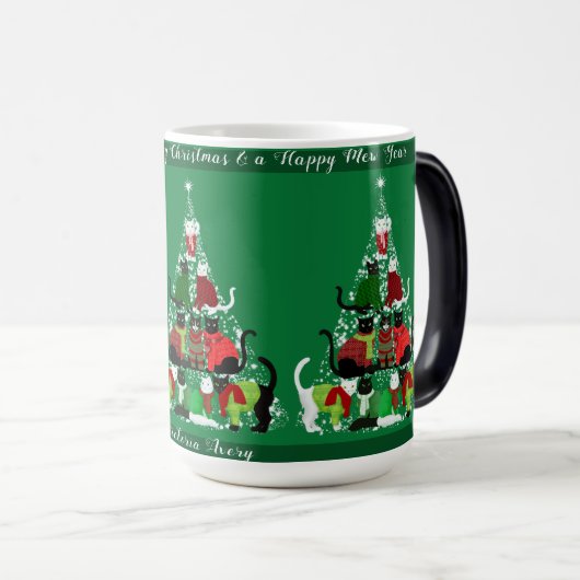 Niedlicher Katzenweihbaum Personalisiert Verwandlungstasse (VorderseiteRechts)