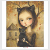 NIEDLICHER KATZMÄDCHEN MIT GROSSER KRAFTDEKALISIER AUFKLEBER (Blatt)