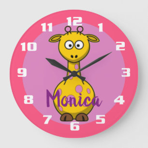 Niedlicher Kaugummi Rosa Monogrammatioe Giraffe Große Wanduhr
