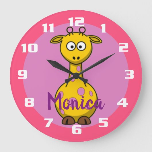 Niedlicher Kaugummi Rosa Monogrammatioe Giraffe Große Wanduhr (Vorderseite)
