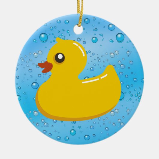 Niedlicher Kautschuk Ducky/Blue Blasen Keramik Ornament (Vorne)