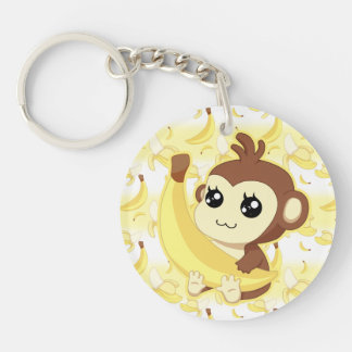 Niedlicher Kawaii Affe, der Banane hält Schlüsselanhänger