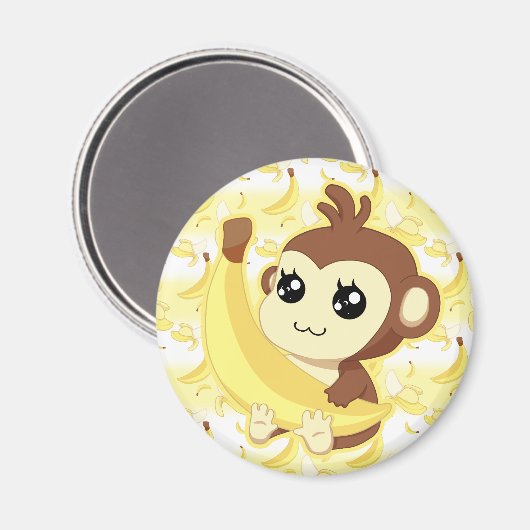 Niedlicher Kawaii-Affe mit Banane Magnet (Vorderseite/Rückseite)