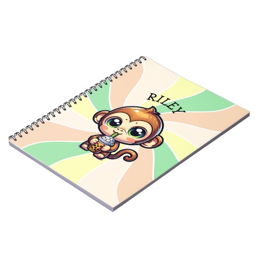 Niedlicher Kawaii-Affe mit Bubble Tee Personalisie Notizblock (Linke Seite)