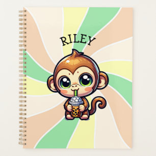Niedlicher Kawaii-Affe mit Bubble Tee Personalisie Planer