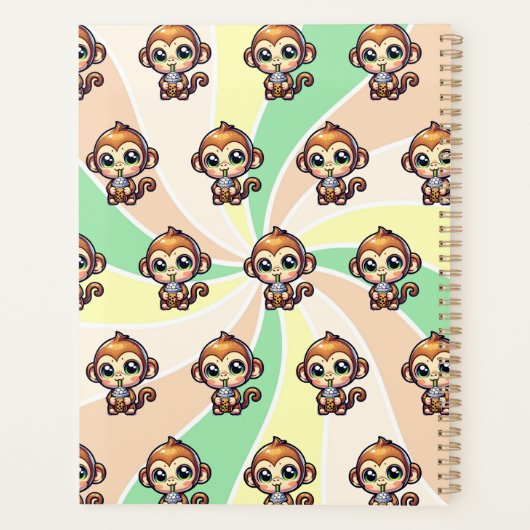 Niedlicher Kawaii-Affe mit Bubble Tee Personalisie Planer (Rückseite)