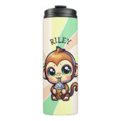Niedlicher Kawaii-Affe mit Bubble Tee Personalisie Thermosbecher (Vorderseite)