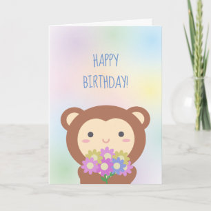 Niedlicher Kawaii-Affe und Blume Glücklich zum Geb Karte