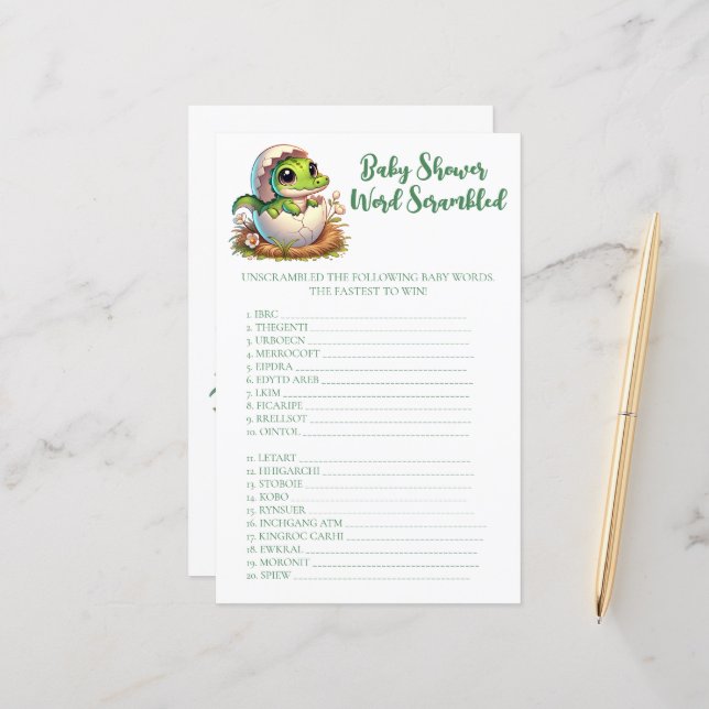 Niedlicher Kawaii-Alligator trifft Word Scramble G (Vorderseite/Rückseite Beispiel)