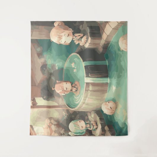 Niedlicher Kawaii-Anime im Pool Wandteppich (Vorderseite)