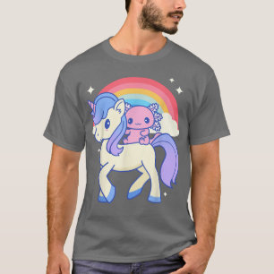 Niedlicher Kawaii Aolotl auf einem Einhorn mit Reg T-Shirt