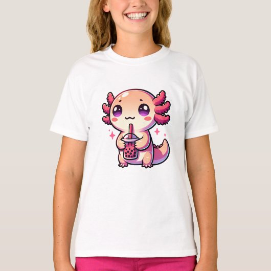 Niedlicher Kawaii Axolotl mit Bubble Tee (Vorderseite)