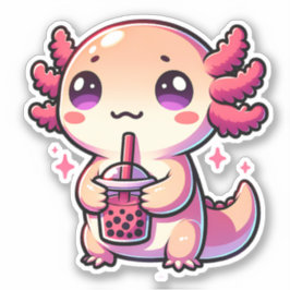 Niedlicher Kawaii Axolotl mit Bubble Tee Aufkleber