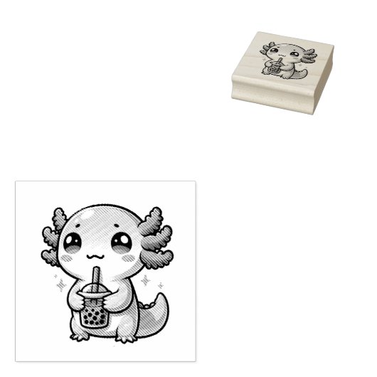 Niedlicher Kawaii Axolotl mit Bubble Tee Gummistempel (Stempel)