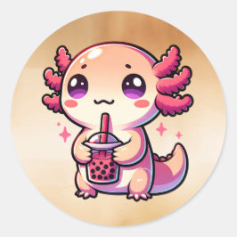 Niedlicher Kawaii Axolotl mit Bubble Tee Runder Aufkleber