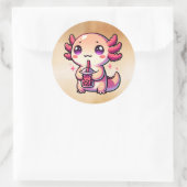 Niedlicher Kawaii Axolotl mit Bubble Tee Runder Aufkleber (Tasche)