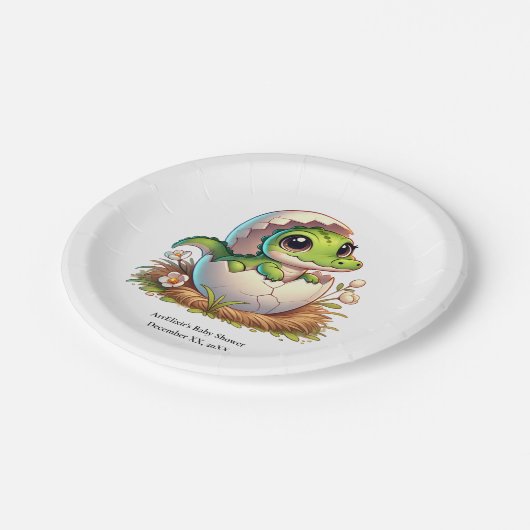 Niedlicher Kawaii Baby Alligator mit Babydusche Pappteller (Schrägansicht)