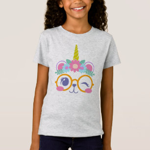 Niedlicher Kawaii Bär Unicorn Gesicht mit Blume Kr T-Shirt