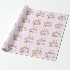 Niedlicher Kawaii Bären Einhorn Gesicht Rosa Perso Geschenkpapier