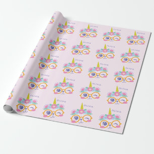 Niedlicher Kawaii Bären Einhorn Gesicht Rosa Perso Geschenkpapier