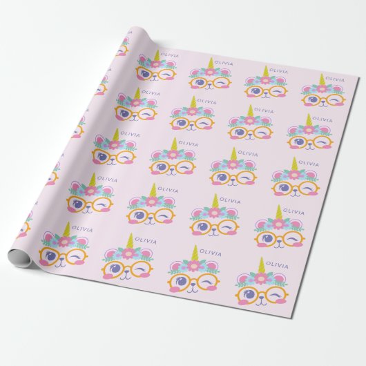 Niedlicher Kawaii Bären Einhorn Gesicht Rosa Perso Geschenkpapier (Ungerollt)