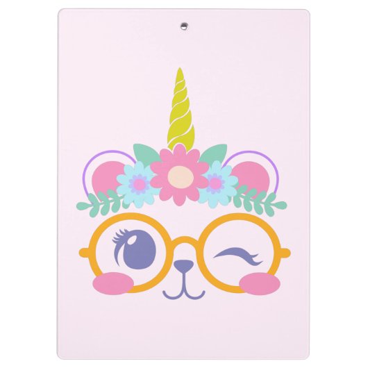 Niedlicher Kawaii Bären Einhorn Gesicht Rosa Perso Klemmbrett (Rückseite)