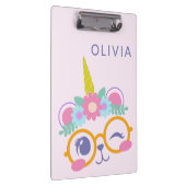 Niedlicher Kawaii Bären Einhorn Gesicht Rosa Perso Klemmbrett (Rechts)