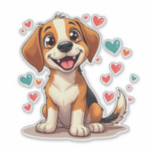 Niedlicher Kawaii-Beagle mit Herz spielendem Hund Aufkleber (Vorderseite)