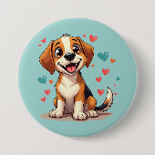 Niedlicher Kawaii-Beagle mit Herz spielendem Hund Button (Vorderseite)