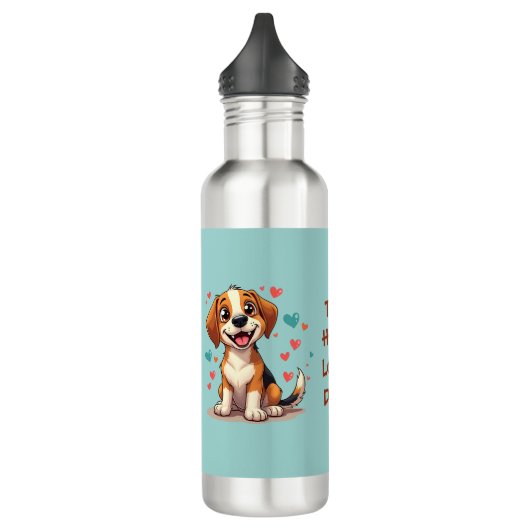Niedlicher Kawaii-Beagle mit Herz spielendem Hund Edelstahlflasche (Links)