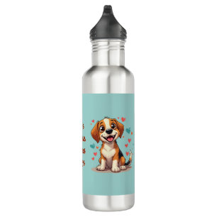 Niedlicher Kawaii-Beagle mit Herz spielendem Hund Edelstahlflasche