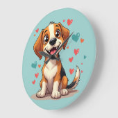 Niedlicher Kawaii-Beagle mit Herz spielendem Hund Große Wanduhr (Winkel)