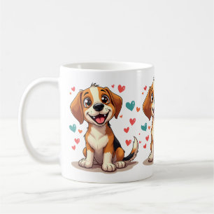 Niedlicher Kawaii-Beagle mit Herz spielendem Hund Kaffeetasse